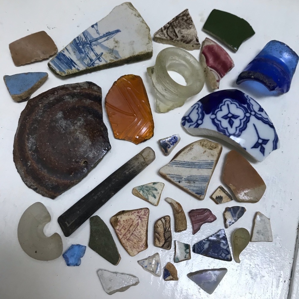 Antique sea glass and pottery
